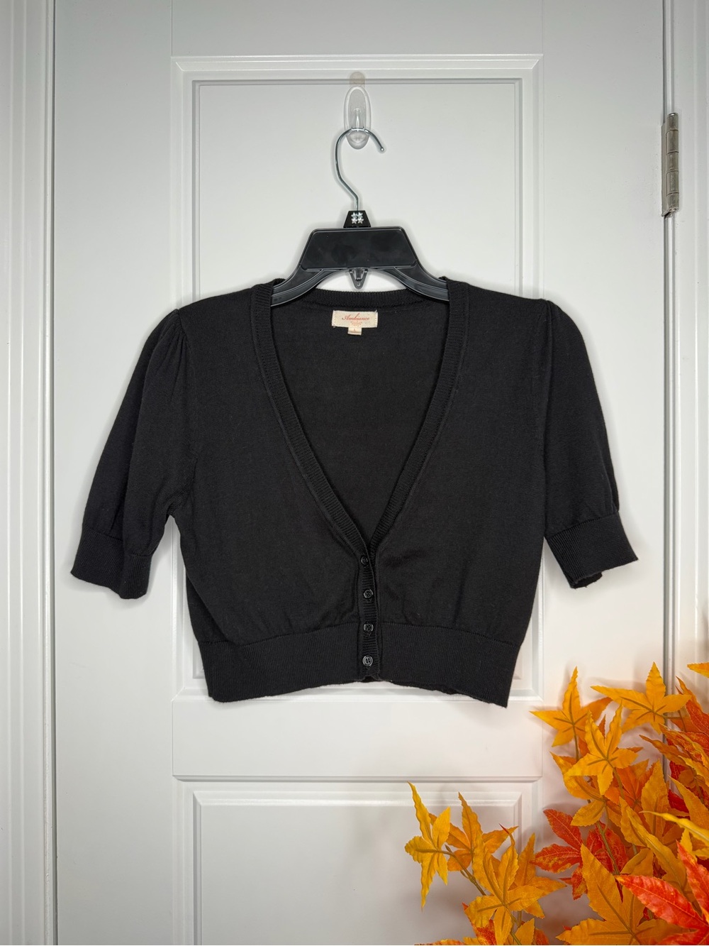 Ambiance Black Cropped Button-Front Cardigan
